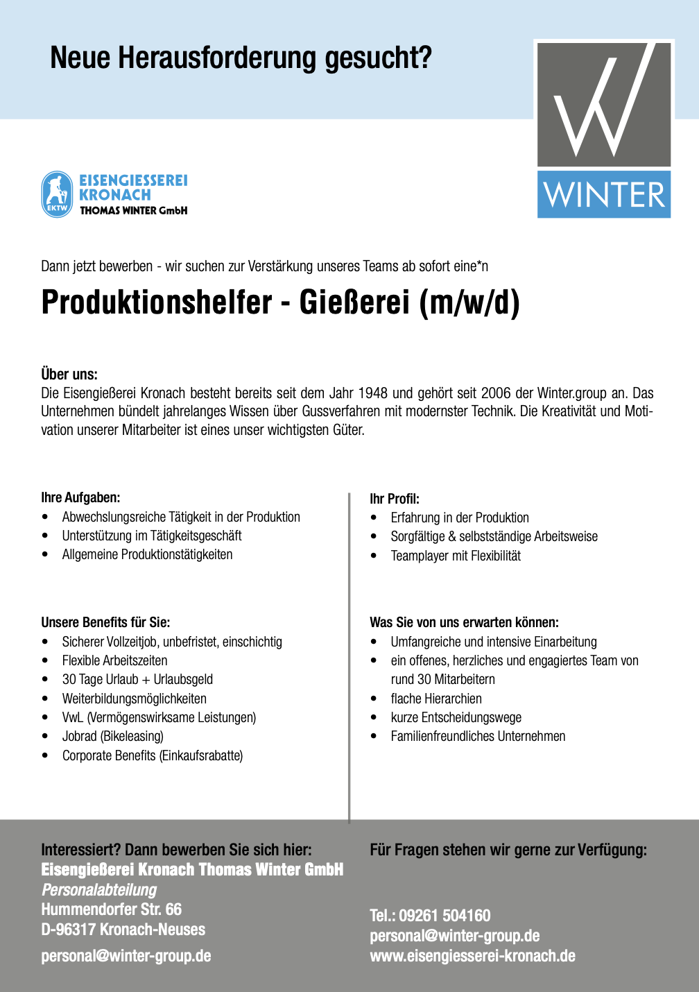 Stellenanzeige Giessereimechaniker Handformguss